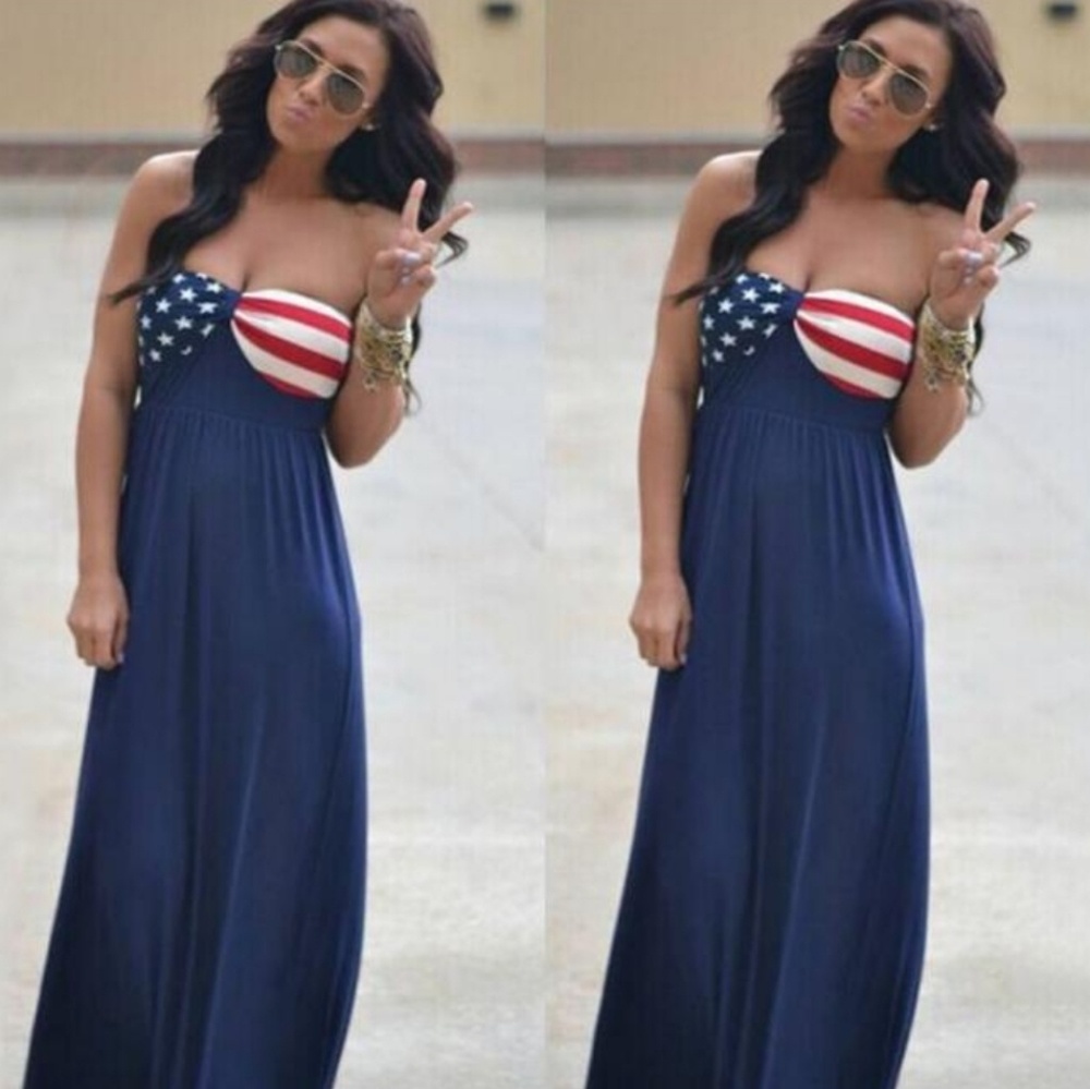 Strapless Red, White and Blue Maxi dress